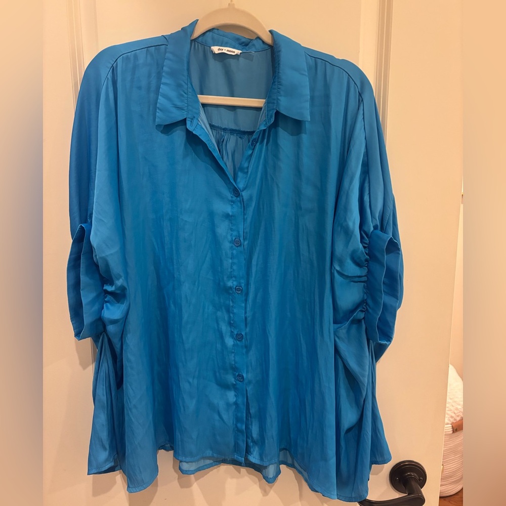 Day + Moon Relaxed Fit Bright Blue Button-Down Blouse